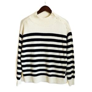 LOFT Striped Shoulder Button Mock Neck Sweater